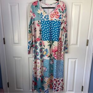 Vintage Multicolor Floral Long Sleeve Dress